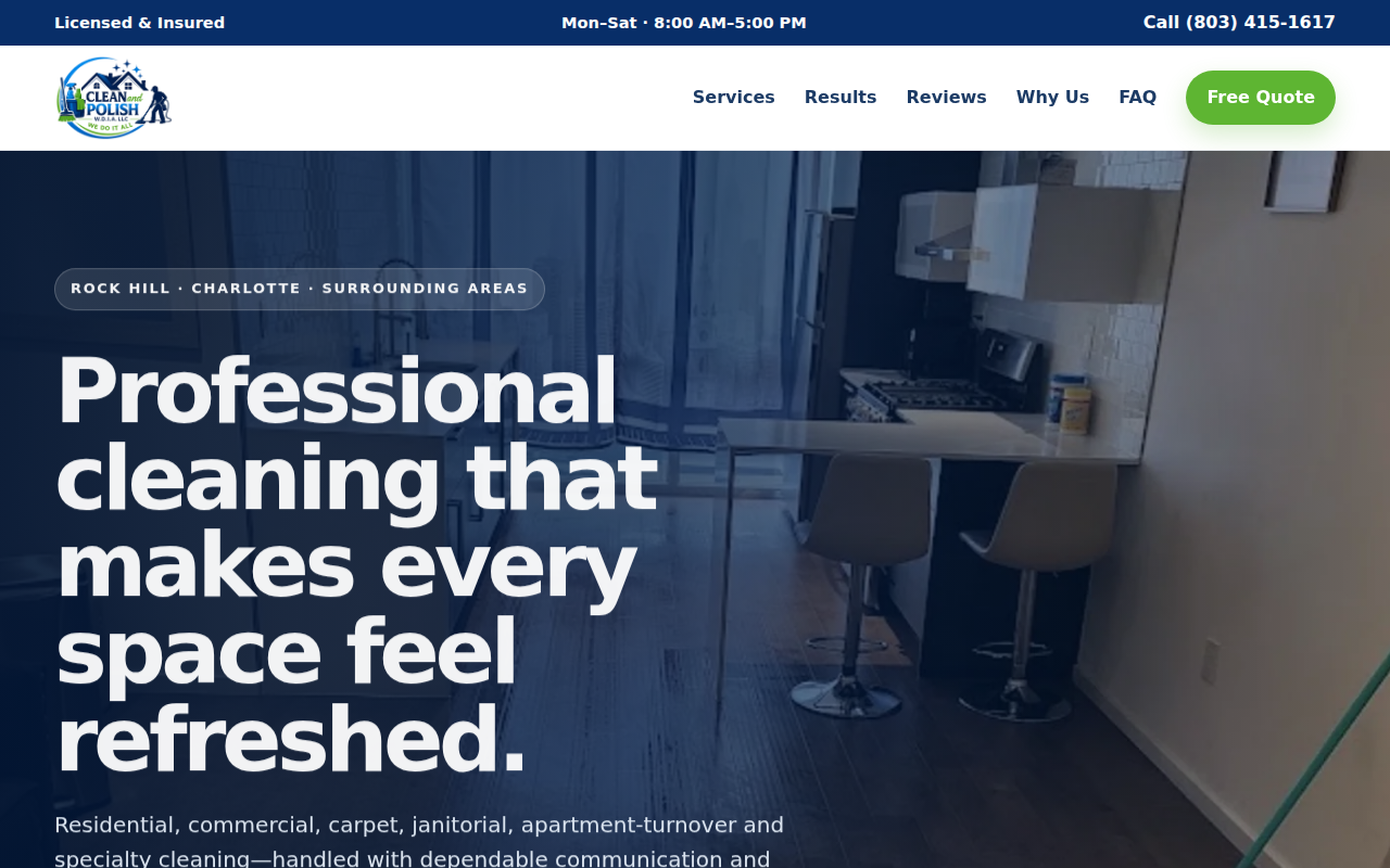 Clean & Polish W.D.I.A. website — desktop view